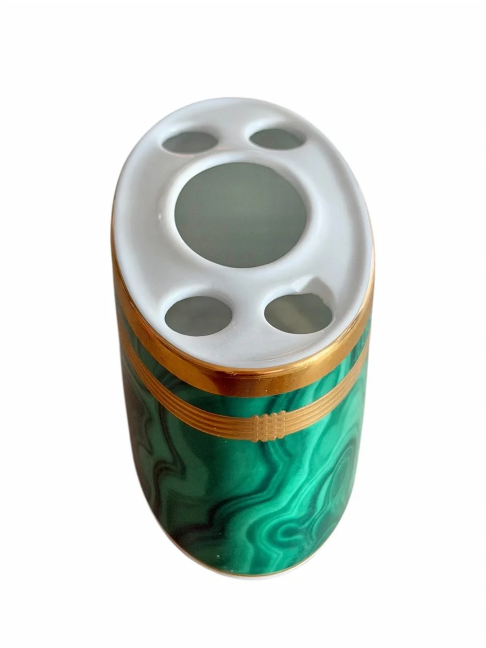 Vintage Christian Dior Gaudron Malachite Green Porcelain Toothbrush Holder Vase